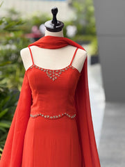 Party Wear Red Color Diamond Work Lehenga