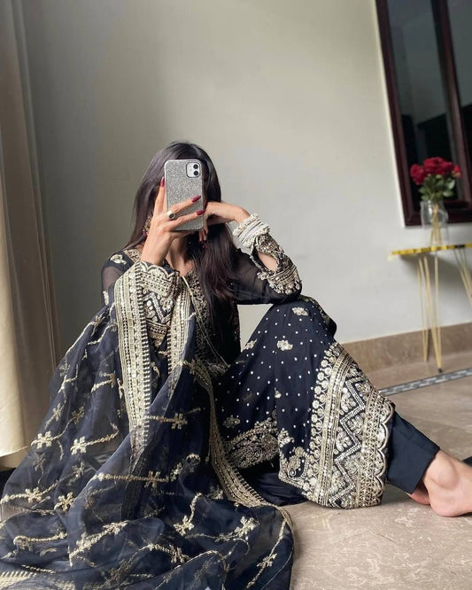 Amazing Black Color Heavy Work Sharara Suit