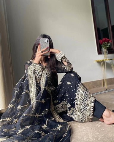 Amazing Black Color Heavy Work Sharara Suit