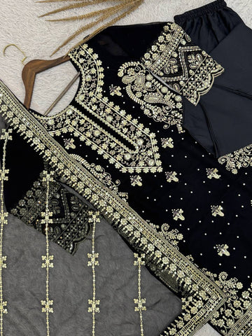 Amazing Black Color Heavy Work Sharara Suit