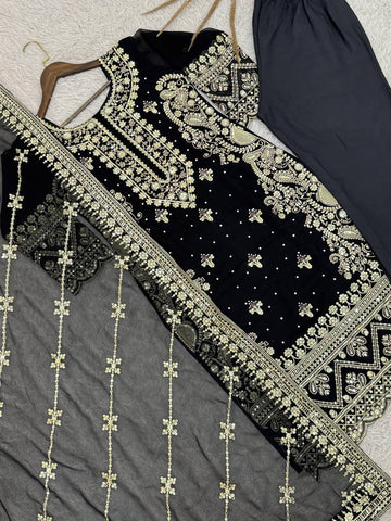 Amazing Black Color Heavy Work Sharara Suit