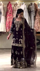 Alluring Purple Fox Georgette Sequence Work Sharara Suit