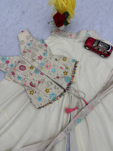 Lovely Cream Pure Tissue With Heavy Embroidery Sharara Suit