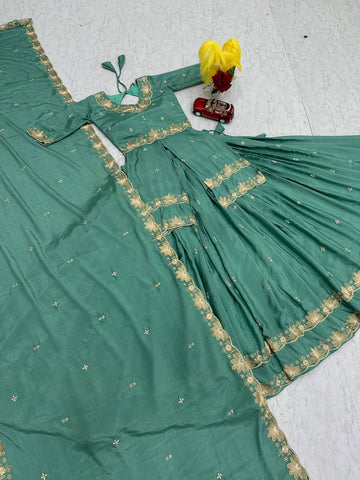 Exclusive Blue Chinon Silk Thread Work Lehenga Choli
