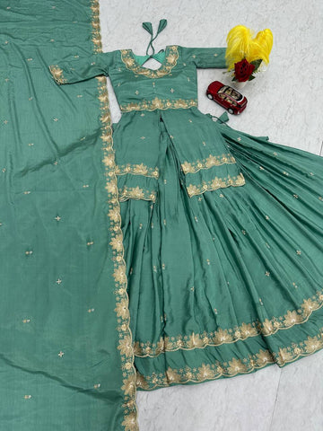 Exclusive Blue Chinon Silk Thread Work Lehenga Choli