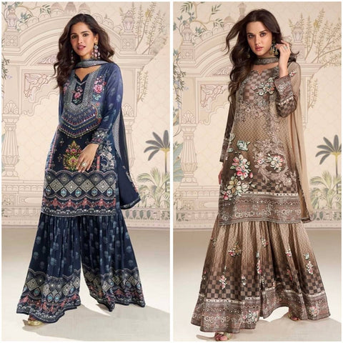 Good Looking Blue Color Digital Print Work Sharara Suit