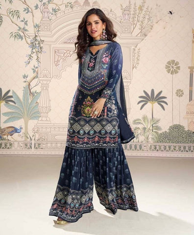 Good Looking Blue Color Digital Print Work Sharara Suit