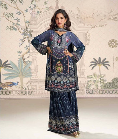 Good Looking Blue Color Digital Print Work Sharara Suit