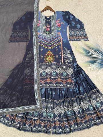 Good Looking Blue Color Digital Print Work Sharara Suit
