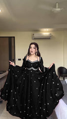 Exclusive Brown Foux Gorgette with Thread Work Anarkali