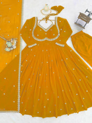 Exclusive Brown Foux Gorgette with Thread Work Anarkali