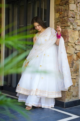 Classic White Faux Georgette with Embroidery Sharara Suit