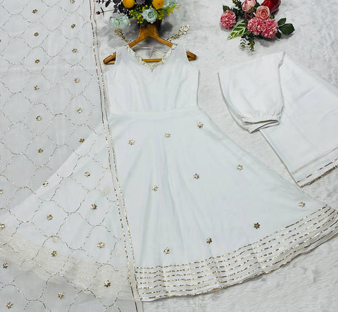 Classic White Faux Georgette with Embroidery Sharara Suit