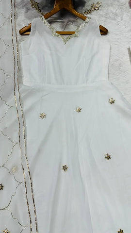 Classic White Faux Georgette with Embroidery Sharara Suit