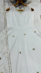 Classic White Faux Georgette with Embroidery Sharara Suit