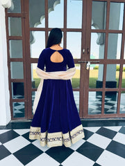 Exclusive Blue Velvet Embroidered Work Anarkali Suit