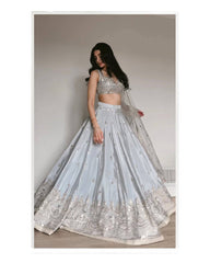 Amazing Silver Satin Silk Work Lehenga