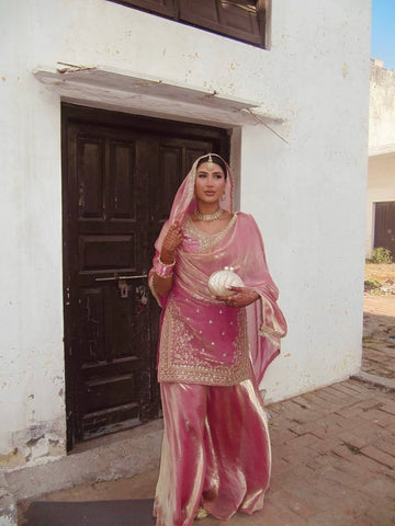 Exclusive Pink Silk with Embroidery Work Palazzo Suit