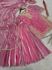 Exclusive Pink Silk with Embroidery Work Palazzo Suit