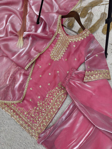 Exclusive Pink Silk with Embroidery Work Palazzo Suit