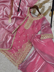 Exclusive Pink Silk with Embroidery Work Palazzo Suit