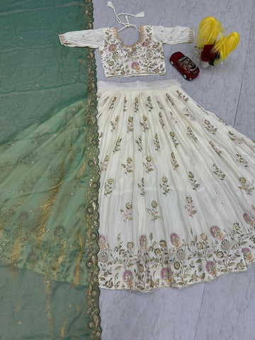 Exclusive Green Chinon Embroidery Lehenga Choli