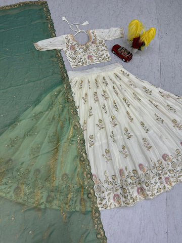 Exclusive Green Chinon Embroidery Lehenga Choli