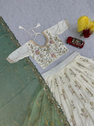 Exclusive Green Chinon Embroidery Lehenga Choli