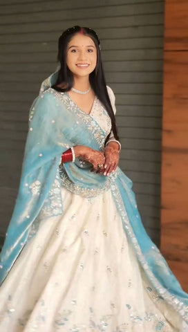 Exclusive Blue Chinon Embroidery Work Lehenga