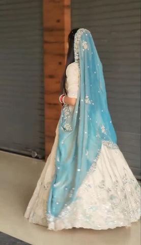 Exclusive Blue Chinon Embroidery Work Lehenga