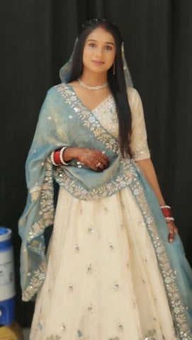Exclusive Blue Chinon Embroidery Work Lehenga