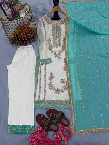 Exclusive White Heavy Embroidery Sharara Suit