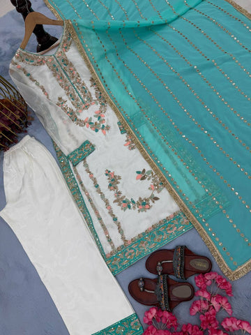 Exclusive White Heavy Embroidery Sharara Suit