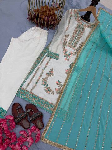 Exclusive White Heavy Embroidery Sharara Suit