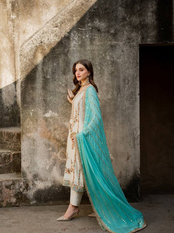 Exclusive White Heavy Embroidery Sharara Suit