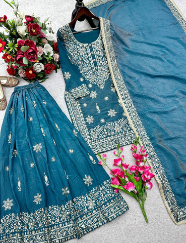 Lovely Blue Nc Jimmy Silk With Embroidery Sarara Suit