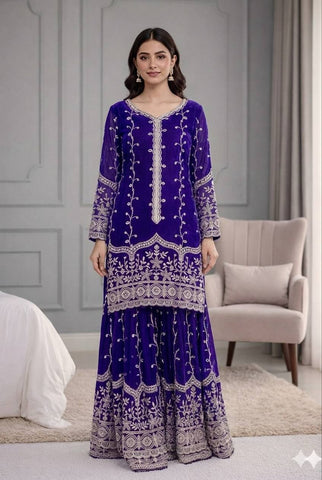 Exclusive Red Pure Fendy Silk Embroidery Work Sharara Suit
