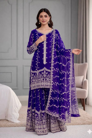 Exclusive Red Pure Fendy Silk Embroidery Work Sharara Suit