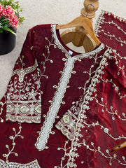 Exclusive Red Pure Fendy Silk Embroidery Work Sharara Suit