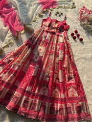 Lovely Pink Organza Digital Print Anarkali Gown