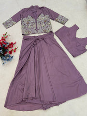 Amazing Mauve Heavy Crepe Silk Embroidery Work Lehenga