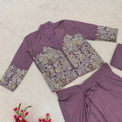 Amazing Mauve Heavy Crepe Silk Embroidery Work Lehenga