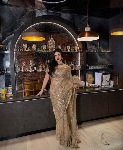 Exclusive Gold Net With Jari Work Saree