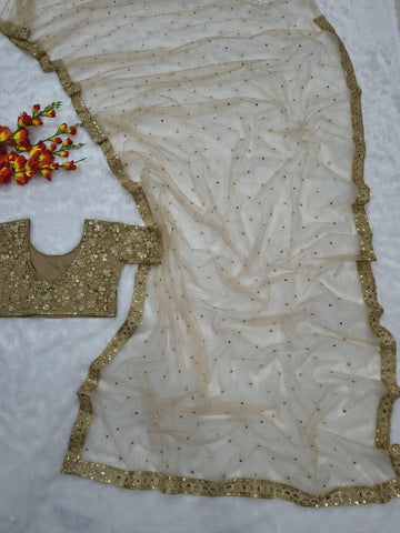 Exclusive Gold Net With Jari Work Saree
