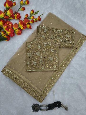 Exclusive Gold Net With Jari Work Saree