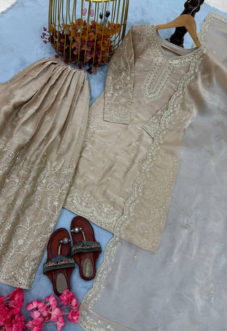 Exclusive Blue Silk Embroidered Palazzo Suit