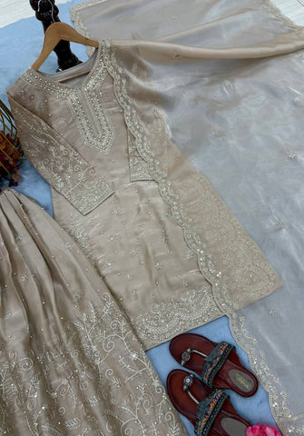Exclusive Blue Silk Embroidered Palazzo Suit
