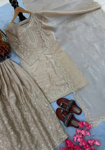 Exclusive Blue Silk Embroidered Palazzo Suit