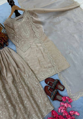 Exclusive Blue Silk Embroidered Palazzo Suit