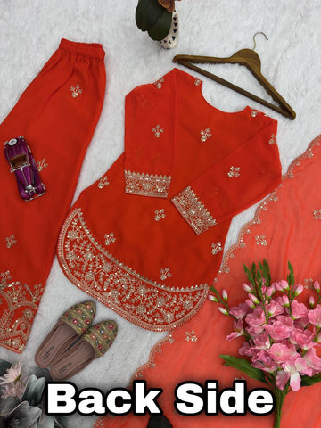 Alluring Red Heavy Fox Georgette Embroidery Suit